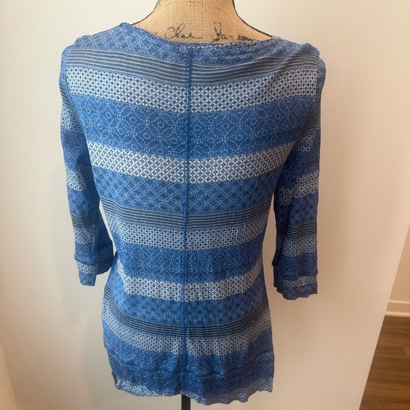 Woolovers Small Blue Stripe 3/4 sleeve 100% Linen Top - Picture 7 of 7